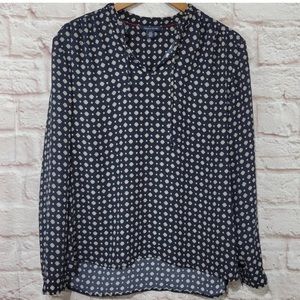 Tommy Hilfiger Navy Blue & White Floral Surplice Drawstring V Neck Blouse